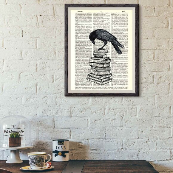 Raven Crow on Books DICTIONARY ART PRINT - Vintage Wall Decor Poster - Picture 7 of 12